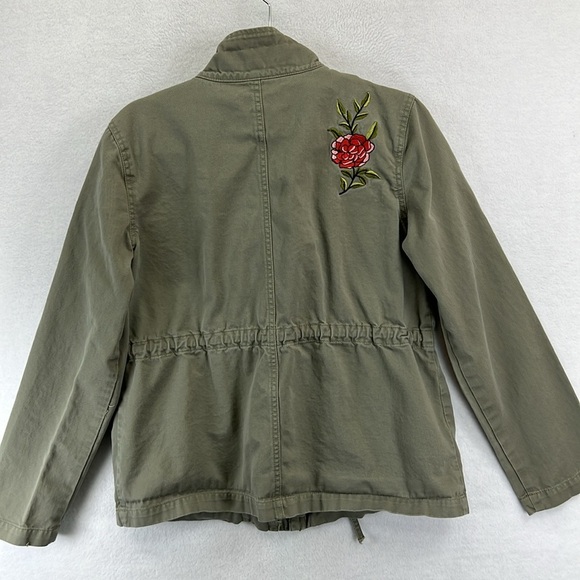 LOFT Outlet Embroidered Utility Jacket Sz M Green Drawstring Zip/Snap Front - Picture 6 of 13